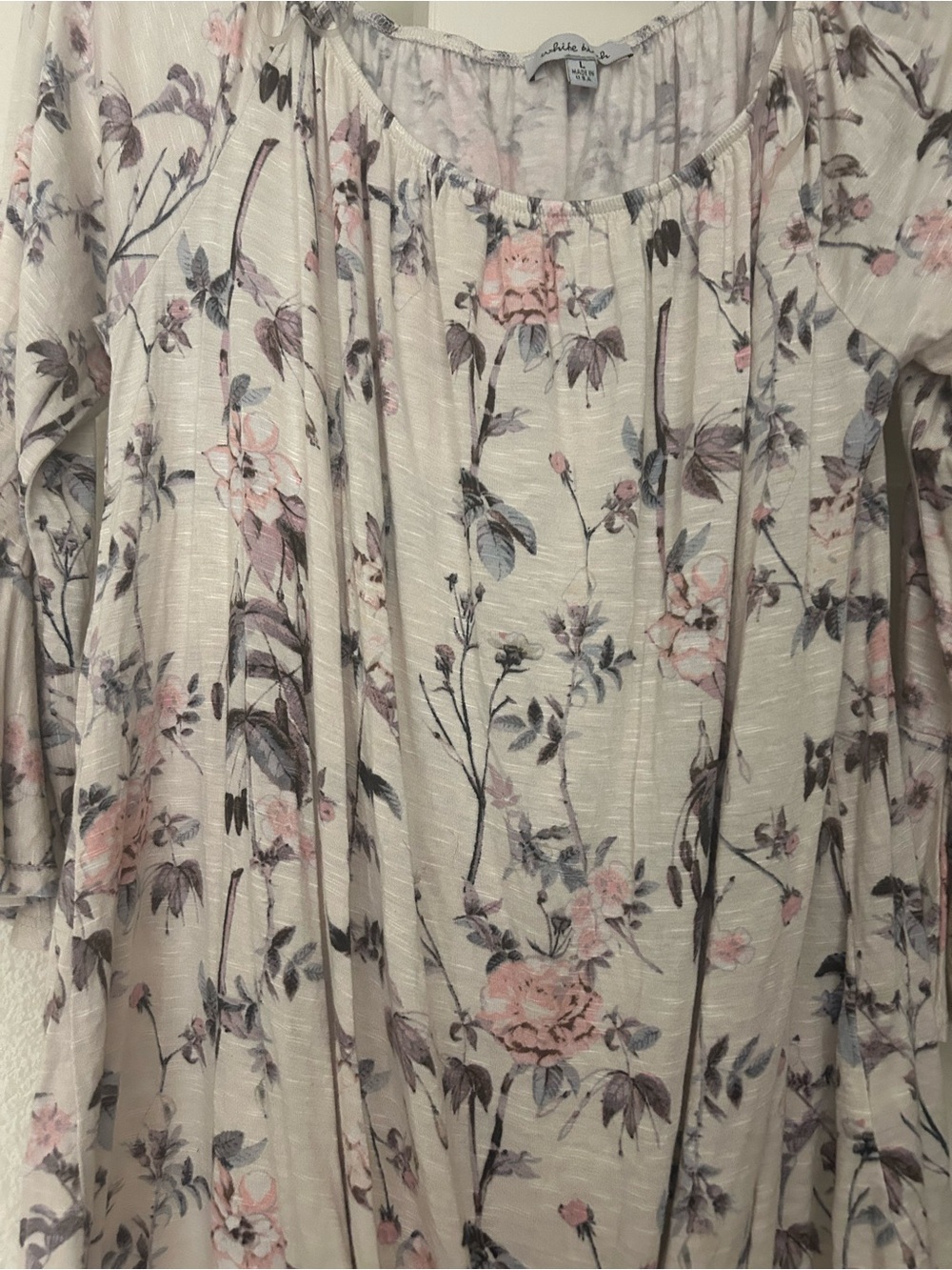 white birch Floral Peasant Blouse in Pink, Gray & Cream